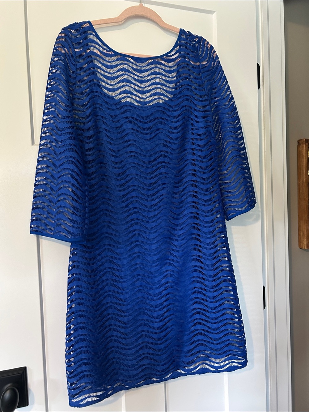 Lilly Pulitzer cobalt blue weave knit 3/4 length sleeve fully slip midi dress